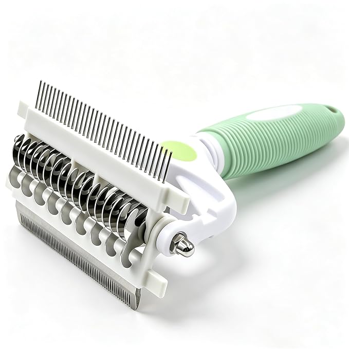 3-IN-1 Pet Grooming Brush, Undercoat Rake, Dematting Comb & Deshedding Tool | Green Shedding Control Tool for Long Haired Dogs and Cats, Tangles & Loose Fur, Reduces Shedding & Prevents Hair Mess Removal