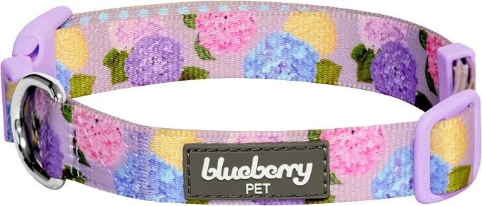 Blueberry Pet Purple Hydrangea Dog Collar, Adjustable Small Size, Neck 12”-16”, Printed Pet Collar for Small Dogs