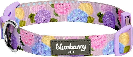 Blueberry Pet Purple Hydrangea Dog Collar, Adjustable Large Size, Neck 18”-26”, Printed Pet Collar for Large Dogs