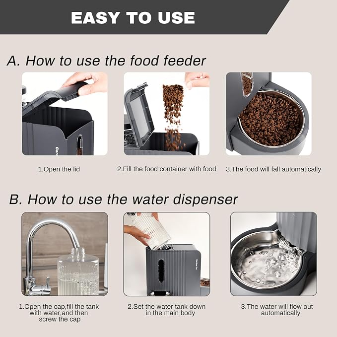 Gardner Pet Automatic Gravity Cat Food Feeder and Water Dispenser Stainless Steel Two-in-One Set Large Capacity Dispenser for Pets Dogs, Puppies, Kittens-(1.6 Gallons x 2)