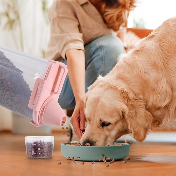 SenseYo 2 Pack 2.5lb Pet Food Storage Container with Measuring Cup, 3L Cat Food Storage Container Dog Food Storage BPA Free for Small Dog, Cat, Bird (Pink)
