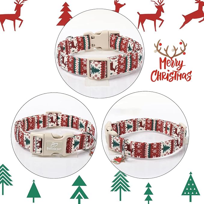 Christmas Dog Collar for Small Dogs - Cute Fair Isle Style Christmas Collars for Dogs, Soft Adjustable Winter Holiday Dog Collars with Quick Release Buckle S