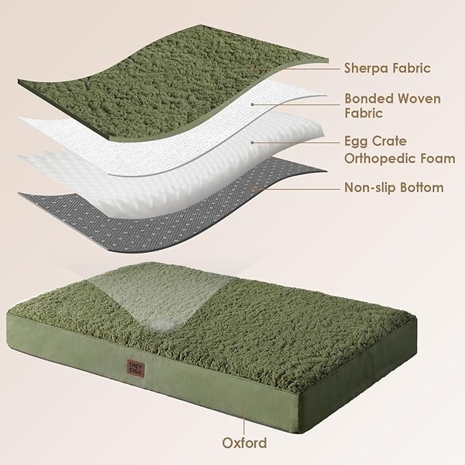 EHEYCIGA Orthopedic Dog Bed Medium with Removable Washable Cover, 30x20 | Egg Crate Foam Support, Durable Oxford fabric, Non-Slip Bottom, Machine Washable, Soft Waterproof Plush Pet Bed Mat For Crate