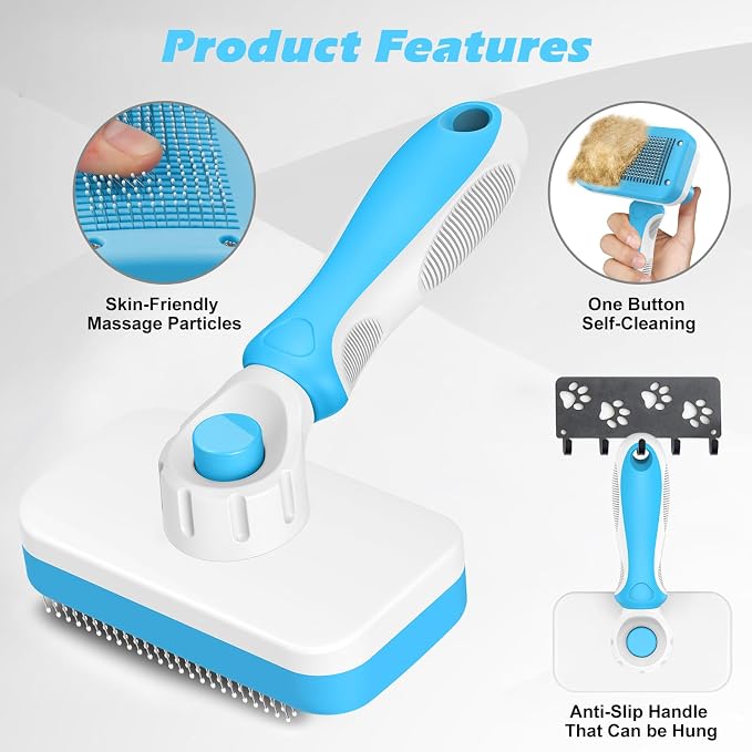 3PCS Cat Grooming Supplies, Cat Brush & Nail Clipper/Trimmer & Flea Comb for Shedding Indoor Cats Essentials Stuff Accessories (Blue)