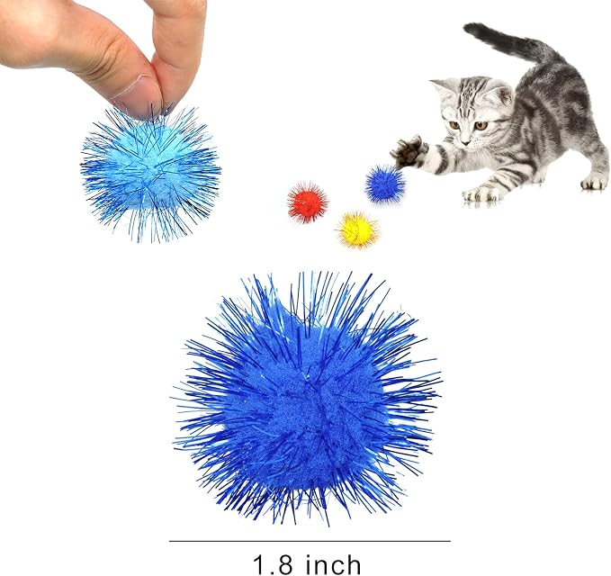 Andiker Cat Crinkle Balls, 2.36 Inches Colorful Cat Ball Chew and Chase Kitten Mylar Crinkle Balls Lightweight Cat Toys for Indoor Cats Kitten to Keep Fit and Active (100pc)
