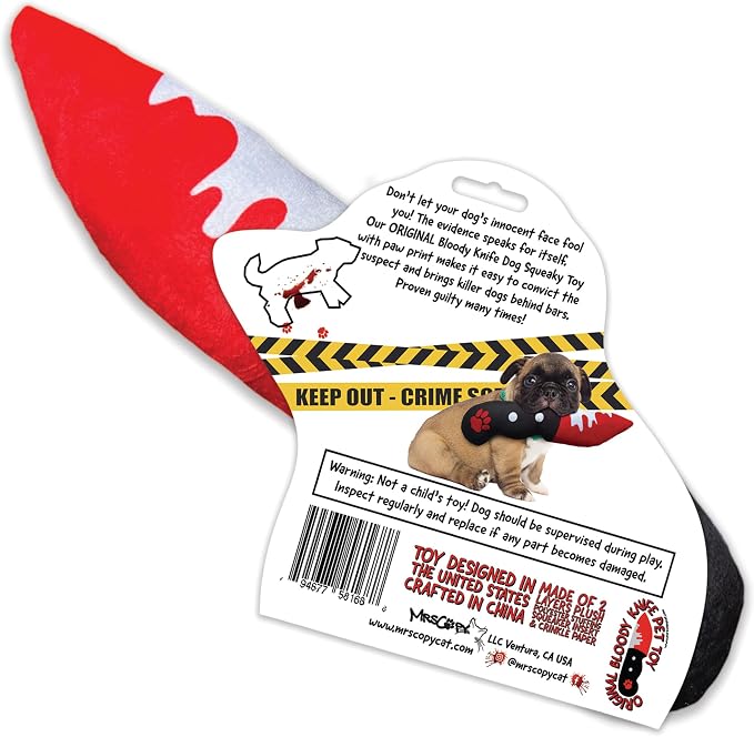 Bloody Knife® Brand Dog Toy (Large) | Halloween Horror Plush Toy for Medium and Large Dog Breeds | Scary Funny Squeaky and Crinkle Toy | Machine Washable