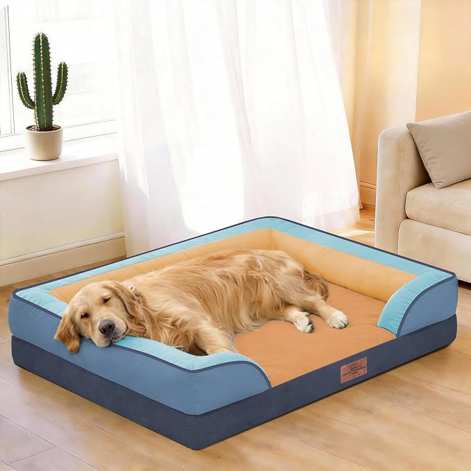 Comfort Expression Orthopedic Dog Beds for Large Sized Dog with Bolster | Waterproof Dog Couch Bed with Washable Cover & Non-Slip Bottom, Supportive Egg Crate Foam Large Pet Bed, 36x27 Inch