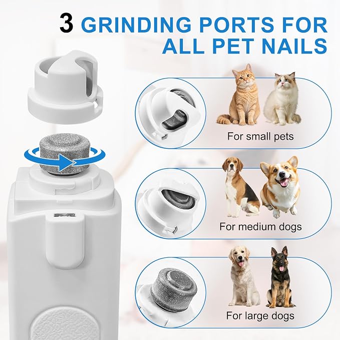 2-in-1 Dog Nail Clippers & Grinder with LED Light, Quiet Electric Pet Nail Trimmer for Small Medium Large Dogs & Cats, 3 Speeds, USB Rechargeable, Quick Sensor, Safety Lock & Splash Guard (White)