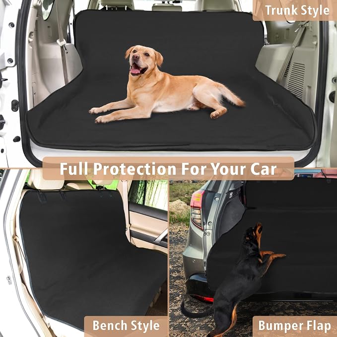 F-color SUV Cargo Liner for Dogs - Waterproof Pet Cargo Liner, Comfort Dog Cargo Cover with Bumper Flap Protector, Scratchproof for Large SUVs Sedans Trunks Vans, Black