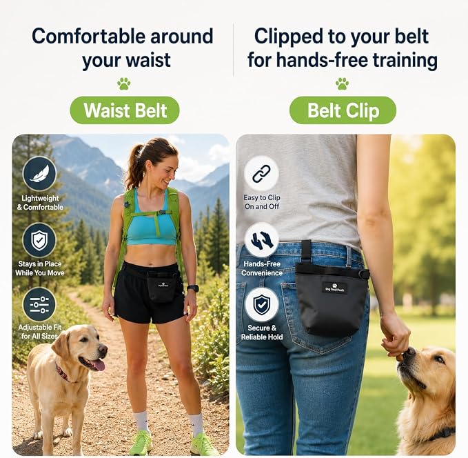 Dog Treat Pouch for Training, Magnetic Closure, Hands-Free (Navy) | Dog Treat Bag, Holds Up to 2 Cups, Adjustable Waist Belt for Puppy Training & Walking