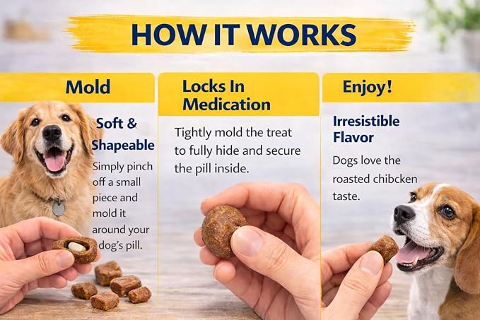 Soft Dog Treat Pouch with Roasted Chicken Flavor - 30 Chewy Dog Training Treats - Easy to Swallow - Veterinary Use in Dogs Only (5.29 oz/150 Grams) Pouch