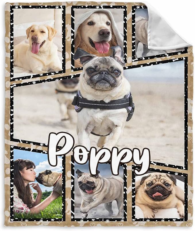 Custom Dog Pet Photo Memorial Blanket Dog Animal Footprint Personalized Loss of Dog Memorial Fleece Blankets Ultra-Soft Micro Throw Blanket Gift for Kids Grieving Pet Owner 30X40 Inch