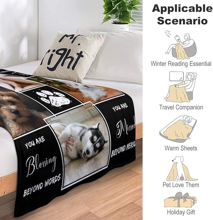 Personalized Dog Blankets with Photos Custom Dog Blanket with Pictures - Customized Pet Memorial Blanket Gifts for Loss of Dog, Loss of Pet Remembrance Gift, in Loving Memory Blanket for Dog Lover S