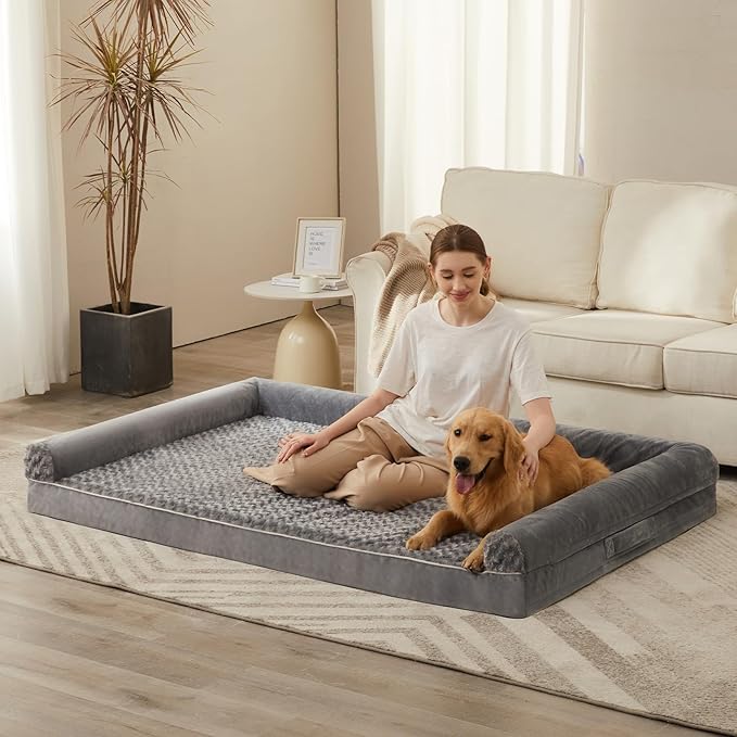 BFPETHOME Orthopedic Washable Human Dog Bed for Adult & Dog Cozy Sleep | Human Size Waterproof Big Soft Pet Couch Bed for Adult & Dogs Relax with Removable Cover Supportive Foam Grey 61x43 Inch