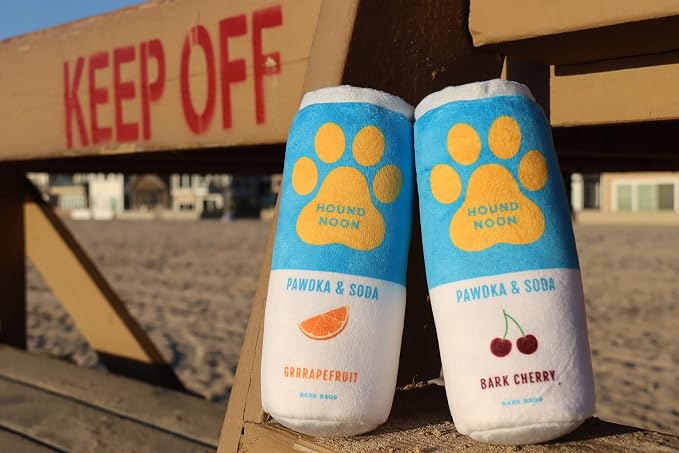 Bark Bros - Hound Noon - Two Pack Plush Squeaky Dog Toys Funny Drink Parody - Alcohol Dog Toy - Dog Birthday Toy - Cute Dog Toys - Beer Dog Toy - Puppy Gifts (Hound Noon Pawdka & Soda)