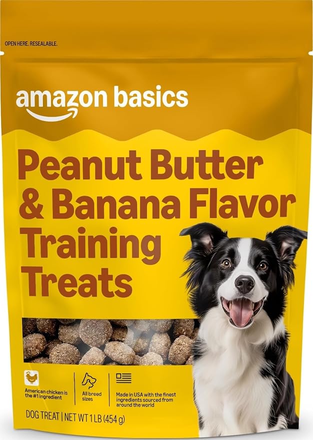 Amazon Basics Peanut Butter & Banana Flavor Training Treats for Dogs, 1 lb. Bag (16 oz) (Previously Wag)