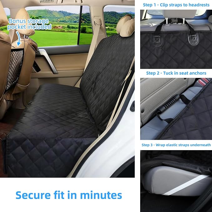 Bark Lover Deluxe More Durable Waterproof Backseat Protector, High Heat Resistant and Nonslip Back Seat Cover for Dogs Kids, Universal Size Fits Cars, Trucks, SUVs
