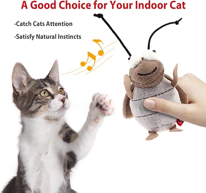 Gigwi Interactive Toy Set for Indoor Cats - 3PCS Plush Pack Including Squeaky Feather, Mouse Hunt, Chase Bird, and Chirping Cricket Toys
