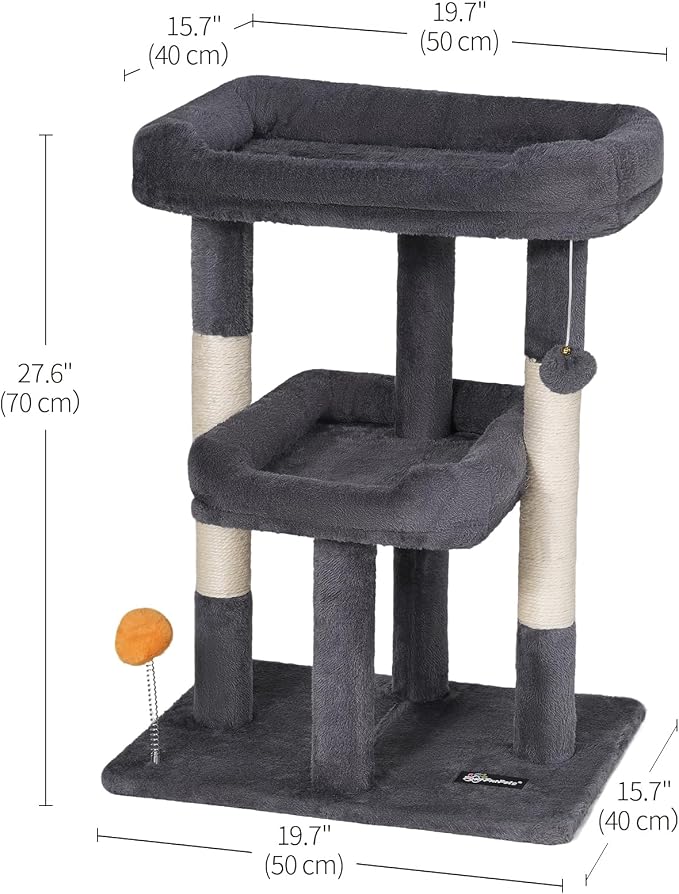 27.6-Inch Cat Tree, Cat Tower for Indoor Cats, Cat Condo for Large Cats, Small Cat Tree with Scratching Post, Toy Balls, for Kittens, 2 Soft Platform, Dark Gray