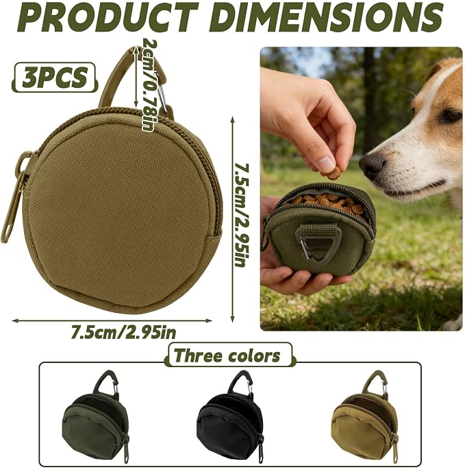 Yitexin 3 Pieces Waterproof Dog Training Treat Pouch with Clip & Zipper, Pocket Sized Dog Treat Bag, Portable Puppy Bait Reward Pouch for Pet Leash Walking Traveling Indoor Outdoor Use (3pcs)