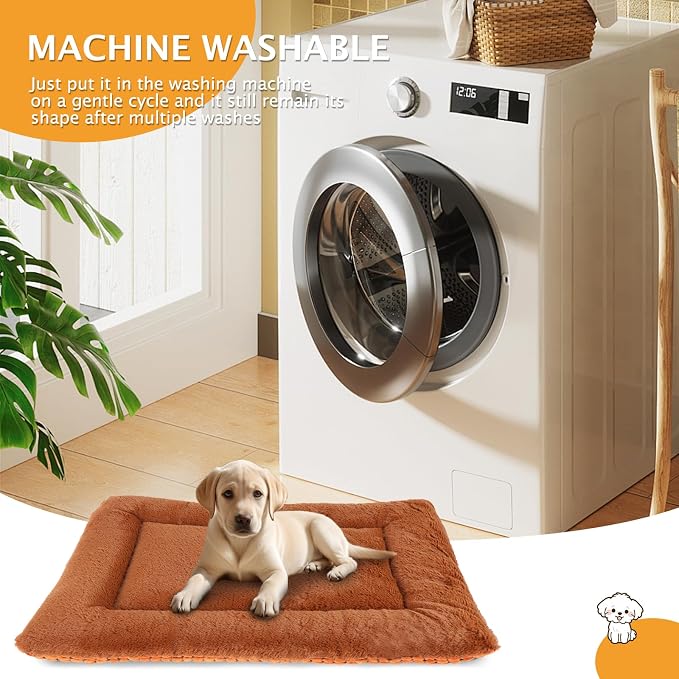 Reversible Dog Bed Mat with Plush and Corn Velvet,Soft Warm Pet Cushion, Dual Purpose Washable Sleeping Mattress Bed for Small Medium Large Dog and Cat XB004 (42"x28", Orange)
