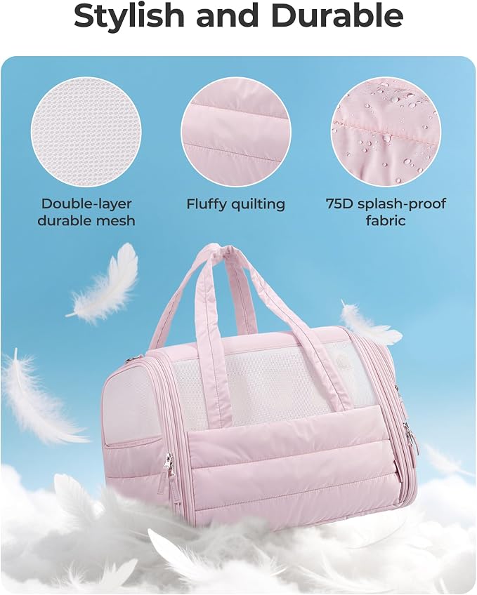 BAGSMART Cat Carrier: Soft-Sided Pet Carrier for Small Medium Cats Dogs Puppy Quilted Collapsible Puffy Travel Bag Up to 20 Lbs Grey