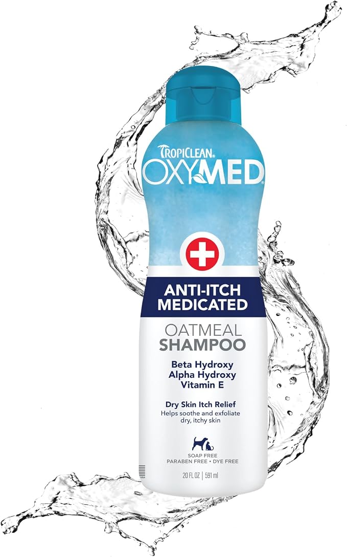 TropiClean OxyMed Medicated Dog Shampoo, Soothing Oatmeal Formula, 20oz | For Allergies & Itching | Dry Itchy Skin, Seborrhea & Hot Spots | Medicated Oatmeal | Cat Safe