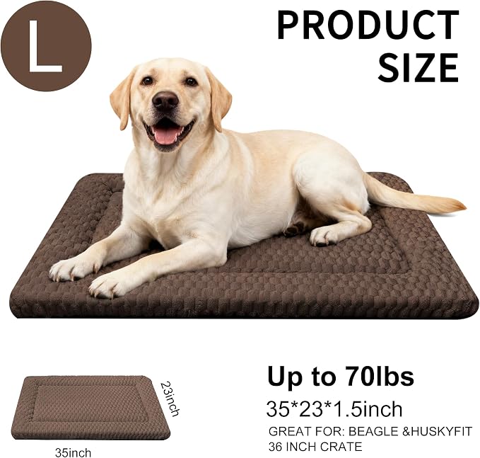 Dog Bed Mat - Dog Crate Pad - Reversible Mat for Pet Comfort - Soft Bed Crate Pads for All Seasons - Durable, Machine Washable Mat for Crates, Travel, and Home (Dark Brown, 35" L*23" W*1.5" Th)