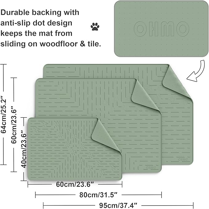 OHMO XL Cat Litter Mat, 37.5x25.2 Silicone Trapping Mat Sage Green | for Kitty Litter Box, Easy Clean, BPA Free Rubber, Center Litter Collection, Easy Pour-Back, Waterproof, Odor-Resistant