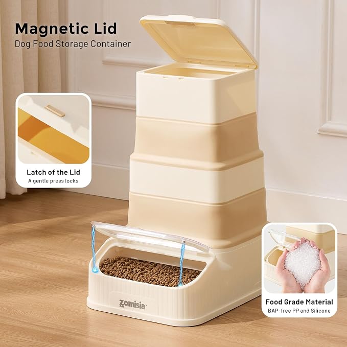ZOMISIA 30-40lbs First-in, First-out Collapsible Dog Food Storage Container | FIFO System Easy Dispense Base for Freshness, Cat Food Storage Containers with Transparent Lid and Scoop