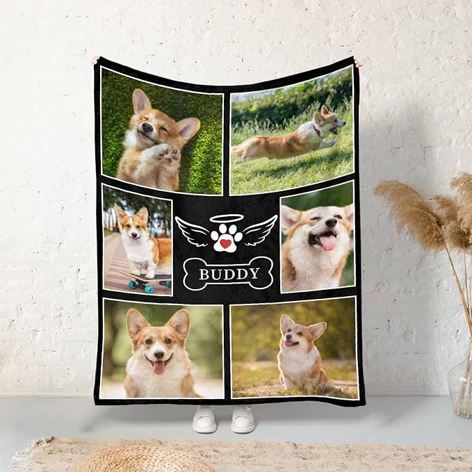 InterestPrint Custom Memorial Blanket for Dog, in Loving Memory of Dog Blanket Customized Loss of Pet Dog Photo Fleece Throw Blankets Warm Bereavement Gift for Dog Mom 60X80 Inch