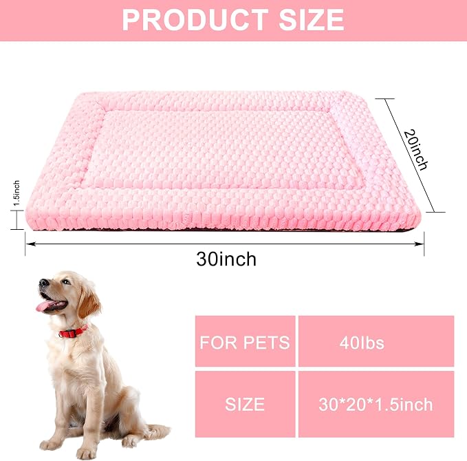 Dog Bed Mat,Reversible & Ultra Soft Kennel Pad-Machine Washable Pet Bed for Dogs & Cats-All-Weather Crate Liner for Crates,Carriers & Travel (Pink, 30" L x 20" W x 1.5" Th)