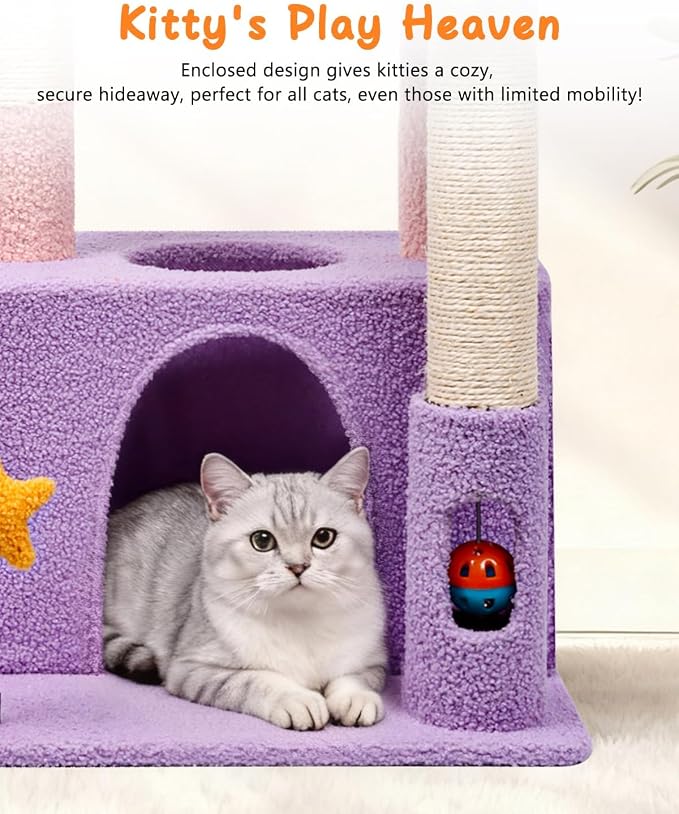 Small Cat Tree, Compact 30" Cat Tower for Indoor Kittens | Plush Finish, Cozy Condo, Soft Top Perch, Sisal Scratching Post, Dangling Ball Toy, Anti-Tip Base, for Cats up to 15 lbs