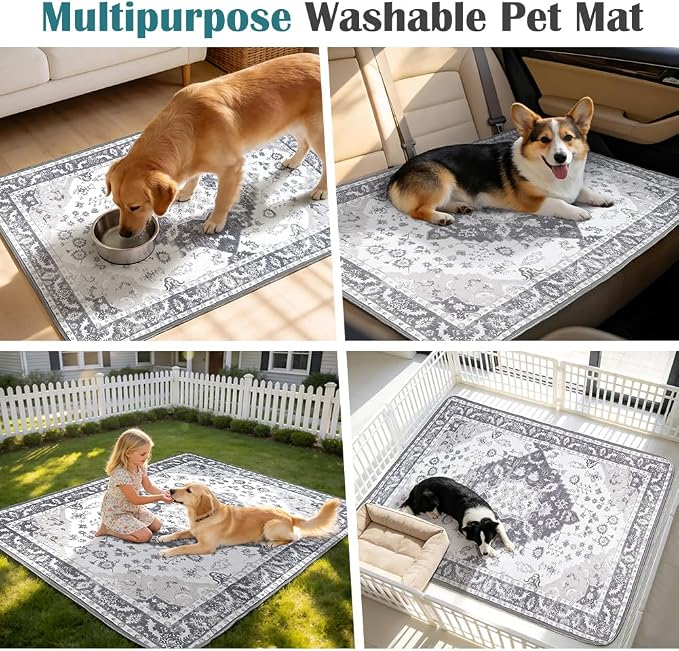 Washable Pee Pads for Dogs, 2 Pack Reusable Puppy Training Pads 60"x48" Super Absorbent Waterproof Dog Training Pads, Non-Slip Potty Pads, Whelping Pads Litter Mat Light Grey Medallion