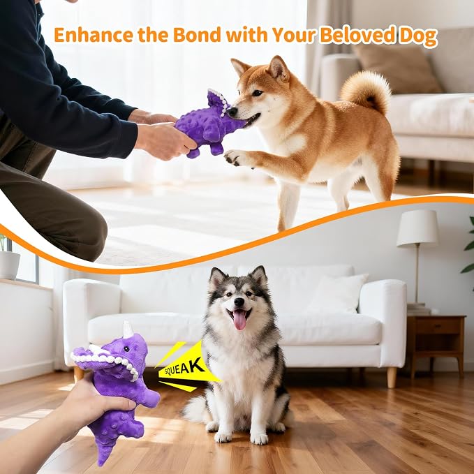 Plush Squeaky Dog Toys, Soft Stuffed Animals Dog Toy with Squeaker, Interactive Crinkle Dog Toys, Puppy Teething Chew Toy for Small, Medium & Large Breeds