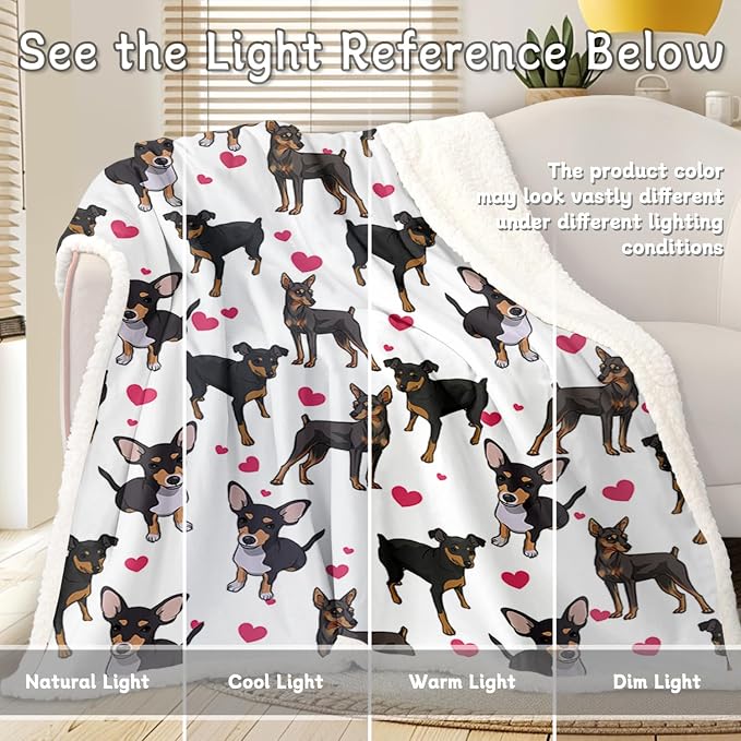 BlessLiving Red Hearts Dog Cat Print Plush Blanket Cute Puppy for Kids Adults 3D Animal Print Plush Blanket Gift for Pet Lovers (Miniature Pinscher,Twin, 60 x 80 Inches)