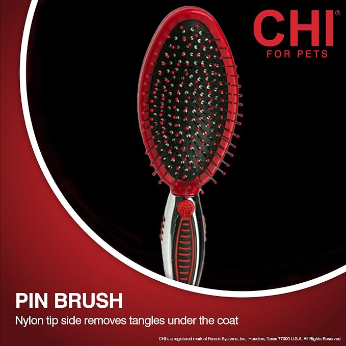 CHI for Dogs Double Sided Pin and Bristle Grooming Brush, 2 in 1 Dog Grooming Brush for Detangling and Smoothing Coats, Removes Loose Hair and Light Tangles, Ergonomic Handle