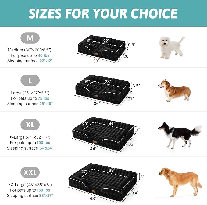 COZY KISS Orthopedic Dog Bed for Extra Large Dog 44x32 inch, XL Faux Fur Pet Sofa, Bolster Foam Bed with Sides, Non-Slip and Egg-Crate Big Dog Couch Bed with Washable Removable Cover, Black