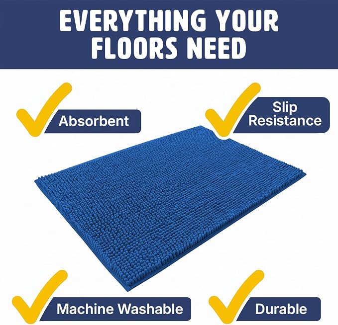 Muddy Mat® | XL Cat Litter Mat 48"x60", Litter Trapping Mat, Super Absorbent Scatter Control, Soft on Paws, Slip Resistant Washable Litter Mat, Traps Litter, Protects Floors, Navy Blue