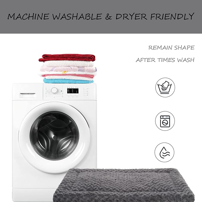 Exsnugy Washable Dog Bed Mat Medium Size Fluffy Pet Crate Pad 36x23 | Non-Slip Bottom Kennel Beds Ultra Soft Comfy Sleeping Mattress for Large Medium Small Dogs Gray