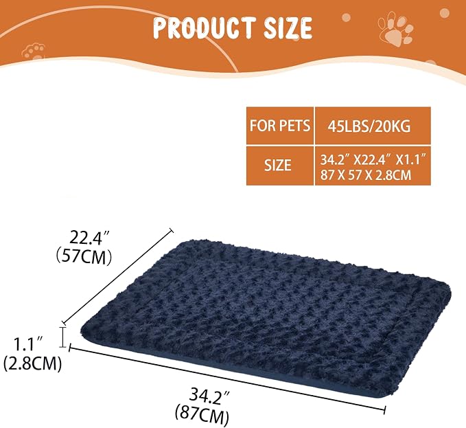 EMPSIGN Dog Crate Pad for 36"x24" Dog Crate, Plush/Canvas Navy | Reversible Kennel Mat (Cool & Warm), Machine Washable, Cozy Plush Sleeping Pad, All-Season Pet Bed