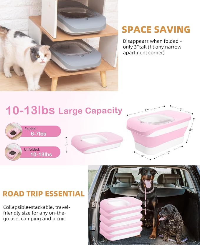 10-13Lbs Airtight Dog Food Storage Container,Collapsible Pet Food Storage | Dog Food Container with Double Airtight Seal,Cat Food Container Dry Food Fresh,Space Saving,Pest/Mouse-proof,Scoop