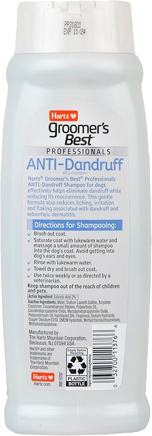 Hartz Groomer's Best Professionals Anti-Dandruff Dog Shampoo for Itchy Skin with Jasmine & Citrus Scent, 18 oz