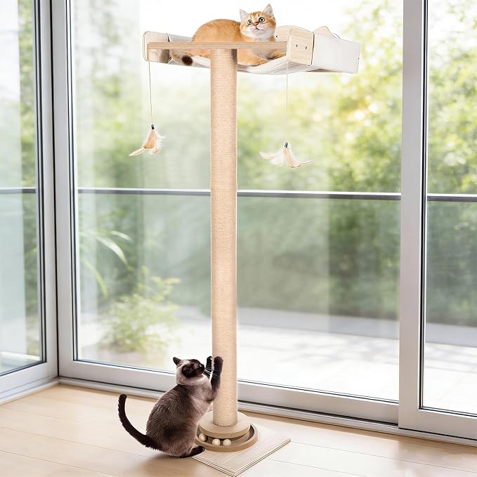 Fantasreen Window Perch Cat Hammock Tree 48", with Sisal Post Track Toys (Drill-Free)