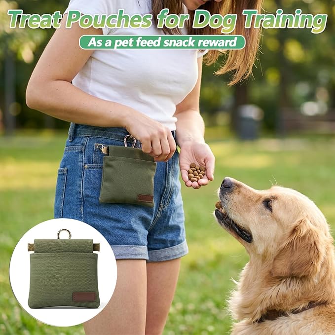 2 PCS Dog Treat Pouches for Pet Training 4.6in | Portable Auto Closing Dogs Treats Bag with Carabiner for Travel Outdoor Use Reusable Small Dogs Treats Container