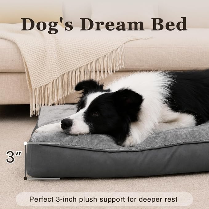 Dog Crate Bed Waterproof Deluxe Plush Dog Beds with Removable Washable Cover Anti-Slip Bottom Pet Sleeping Mattress for Large, Medium, Jumbo, Small Dogs, 41 x 27 inch, Gray | TPU Waterproof Layer, Easy Clean Cover, Soft Plush Surface, Durable Oxford fa...