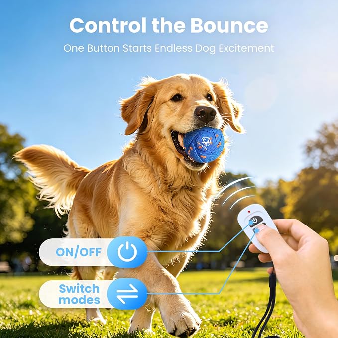 Interactive Dog Toys Dog Ball - Auto Bouncing & Rolling, Chew-Resistant E-TPU Material, 3 Interactive Modes, IPX7 Waterproof, Smart Chase Pet Toy Ball for Medium and Large Dogs (Blue)