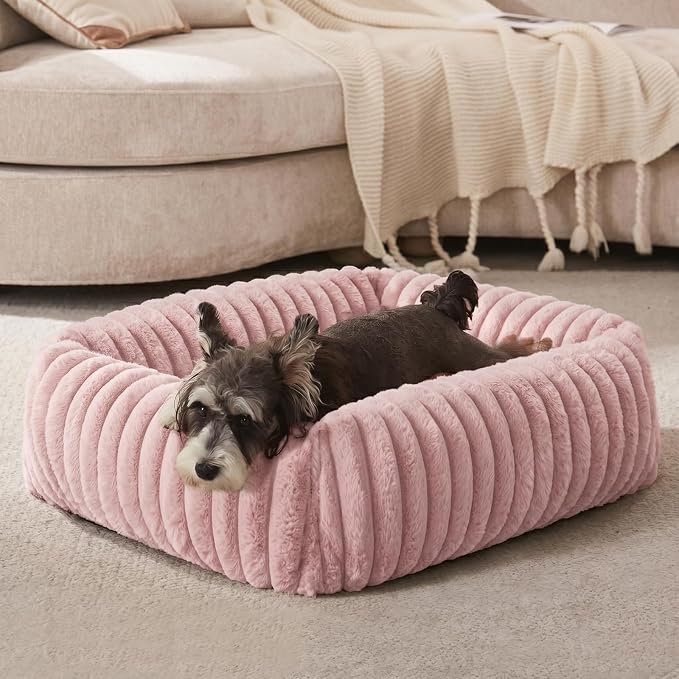 FURTIME Dog Bed for Small Dogs, Washable Orthopedic Dog Bed with Removable Cover, Rectangle Soft Calming Sleeping Puppy Bed Durable Pet Cuddler with Anti-Slip Bottom