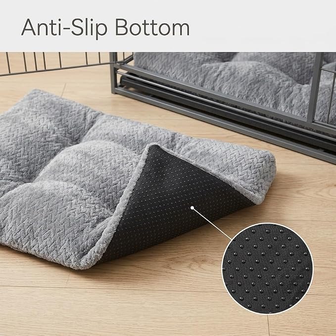 Small Dog Bed for Crate,22 Inch Washable Dog Crate Pad for Dog Cages,Soft Jacquard Flannel Puppy Kennel Bed with Anti-Slip Bottom,Fluffy Dog Mat for Small Dogs,Grey
