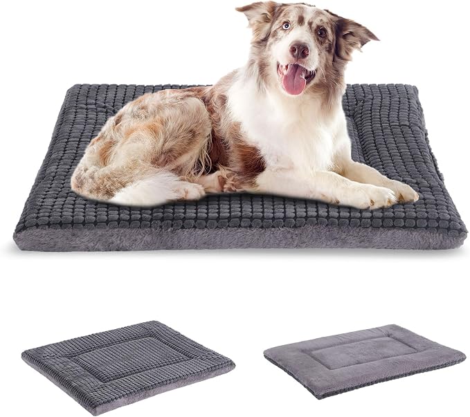 BVAGSS Reversible Dog Crate Pad, Memory Foam Pet Bed Mat, Soft Warm Machine Washable Sleeping Kennel Mattress for Small Medium Dogs XH079 (36''x23''x1.6'',Light Grey)